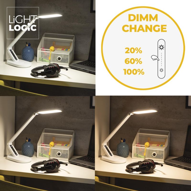 LED skrivebordslampe LightLogic LL VERPO LED W 66404 med justerbar farvetemperatur 3000/4000/6500 K til børn, hvid natlampe, 1 stk.