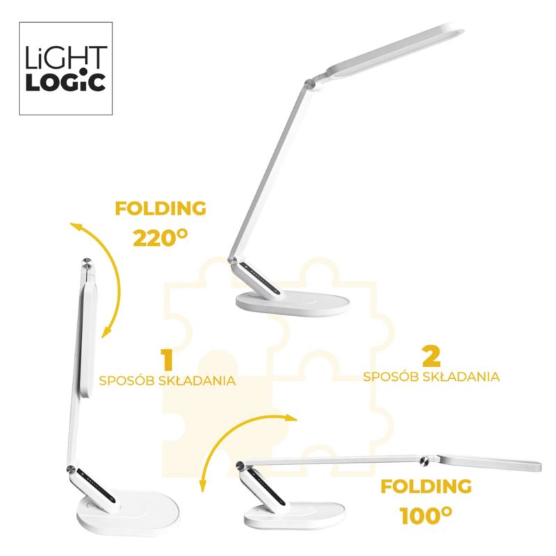 LED skrivebordslampe LightLogic LL VERPO LED W 66404 med justerbar farvetemperatur 3000/4000/6500 K til børn, hvid natlampe, 1 stk.