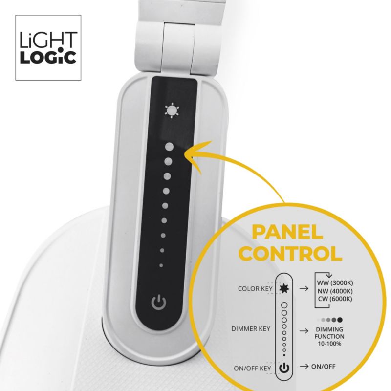 LED skrivebordslampe LightLogic LL VERPO LED W 66404 med justerbar farvetemperatur 3000/4000/6500 K til børn, hvid natlampe, 1 stk.