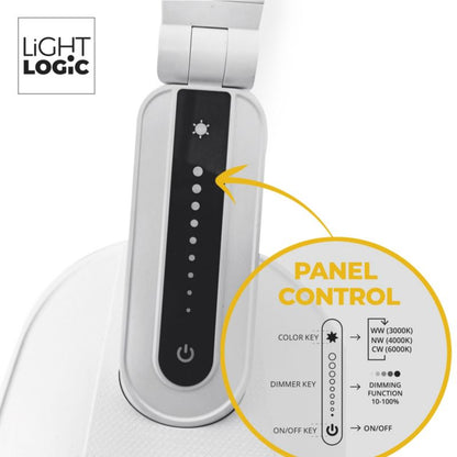 LED skrivebordslampe LightLogic LL VERPO LED W 66404 med justerbar farvetemperatur 3000/4000/6500 K til børn, hvid natlampe, 1 stk.