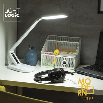 LED skrivebordslampe LightLogic LL VERPO LED W 66404 med justerbar farvetemperatur 3000/4000/6500 K til børn, hvid natlampe, 1 stk.