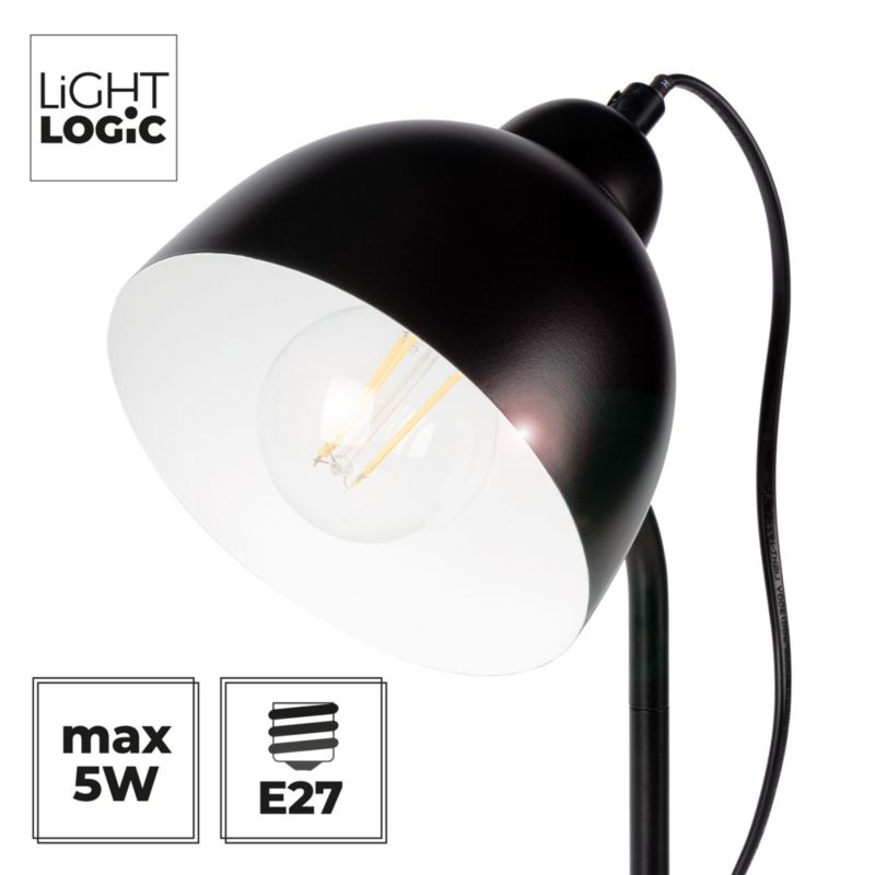 LightLogic LL DZIB TL E27 B skrivebordslampe 5W sort nattebord skole 1 stk.