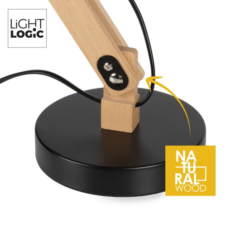 LightLogic LL UBUD TL E27 B skrivebordslampe sort med justerbar arm, 1 stk.