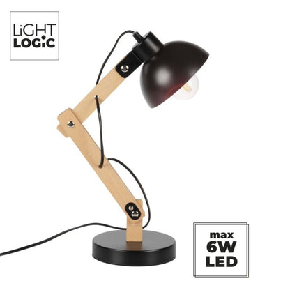 LightLogic LL UBUD TL E27 B skrivebordslampe sort med justerbar arm, 1 stk.