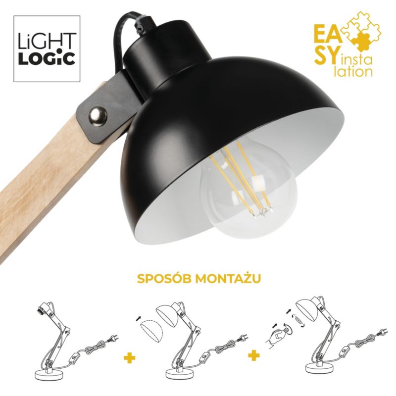 LightLogic LL UBUD TL E27 B skrivebordslampe sort med justerbar arm, 1 stk.