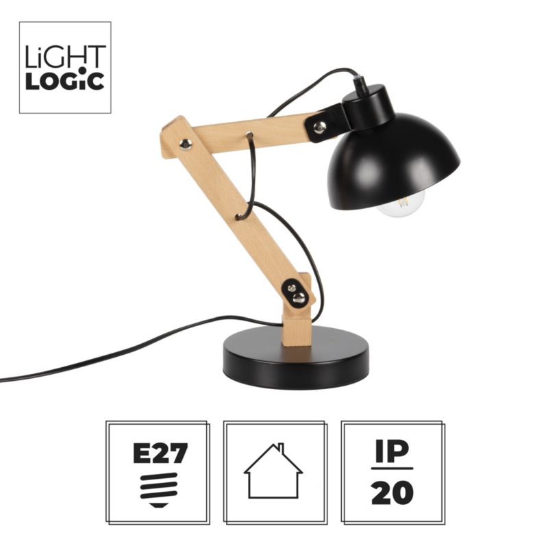 LightLogic LL UBUD TL E27 B skrivebordslampe sort med justerbar arm, 1 stk.