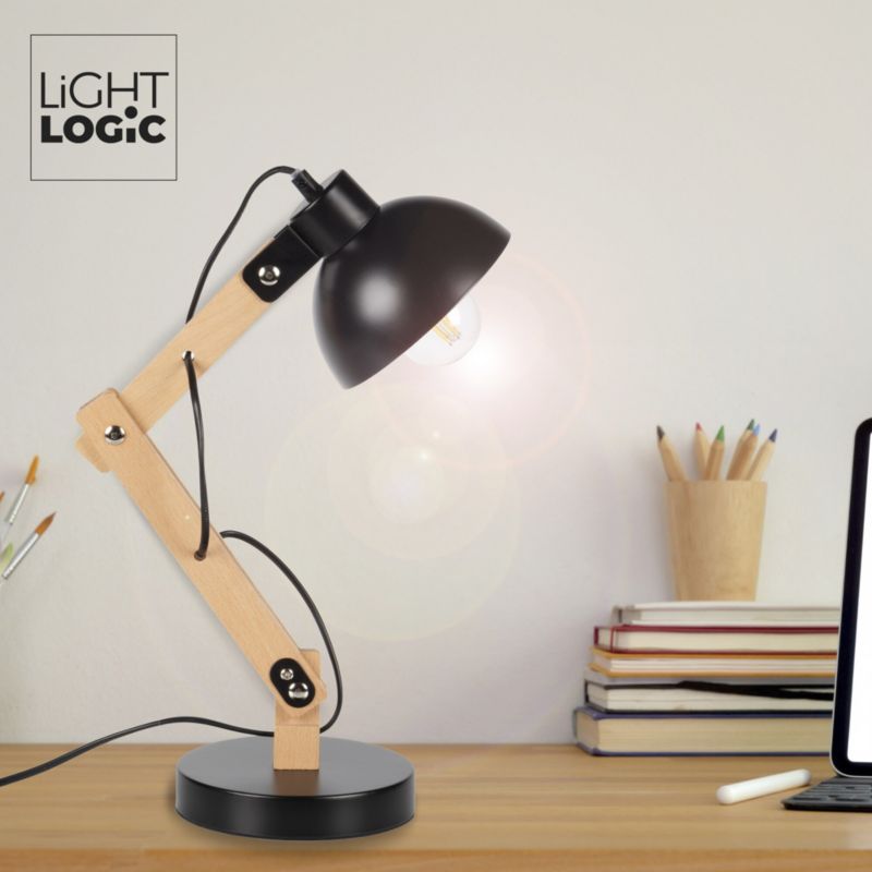 LightLogic LL UBUD TL E27 B skrivebordslampe sort med justerbar arm, 1 stk.