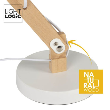 LightLogic LL UBUD TL E27 W skrivebordslampe hvid med justerbar arm 1 stk.