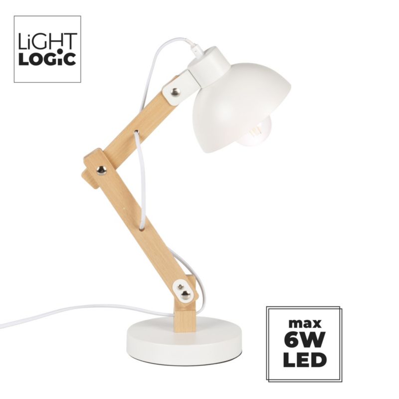 LightLogic LL UBUD TL E27 W skrivebordslampe hvid med justerbar arm 1 stk.