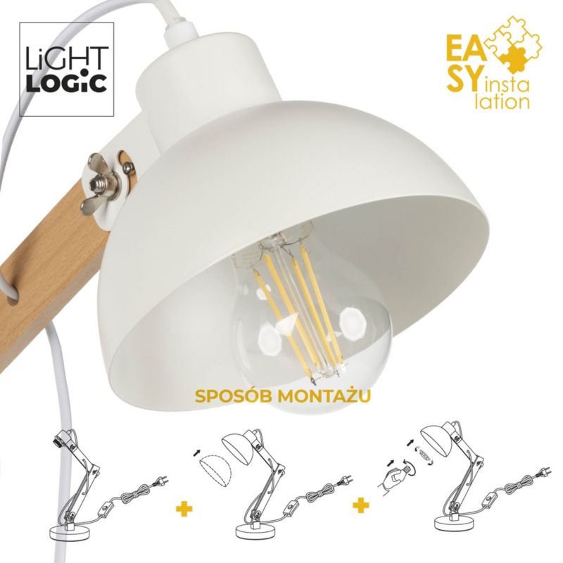 LightLogic LL UBUD TL E27 W skrivebordslampe hvid med justerbar arm 1 stk.