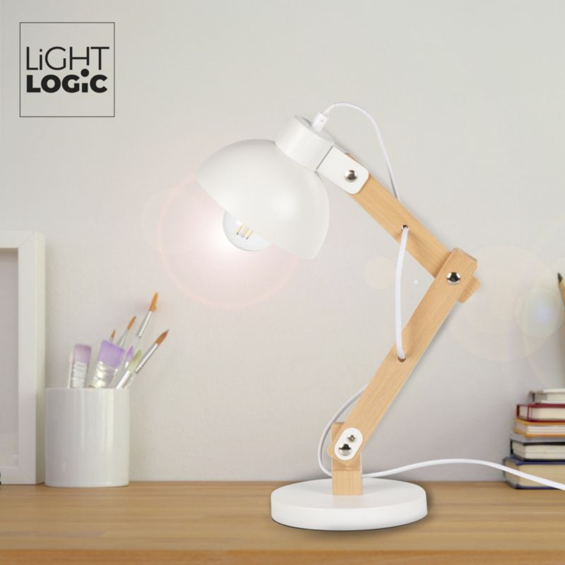 LightLogic LL UBUD TL E27 W skrivebordslampe hvid med justerbar arm 1 stk.