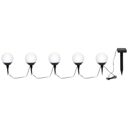 Solcellelampe kugle 9 cm til nedstikning, 5 stk.