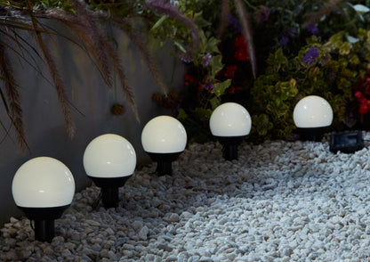 Solcellelampe kugle 9 cm til nedstikning, 5 stk.