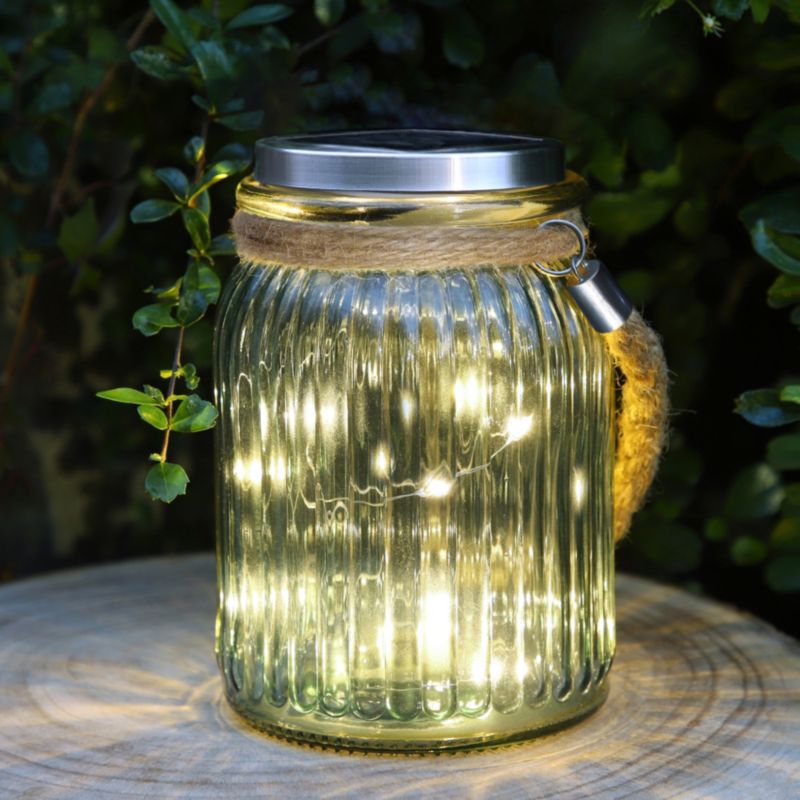 Solcellelampe i glas med 2300 K varm grøn lys