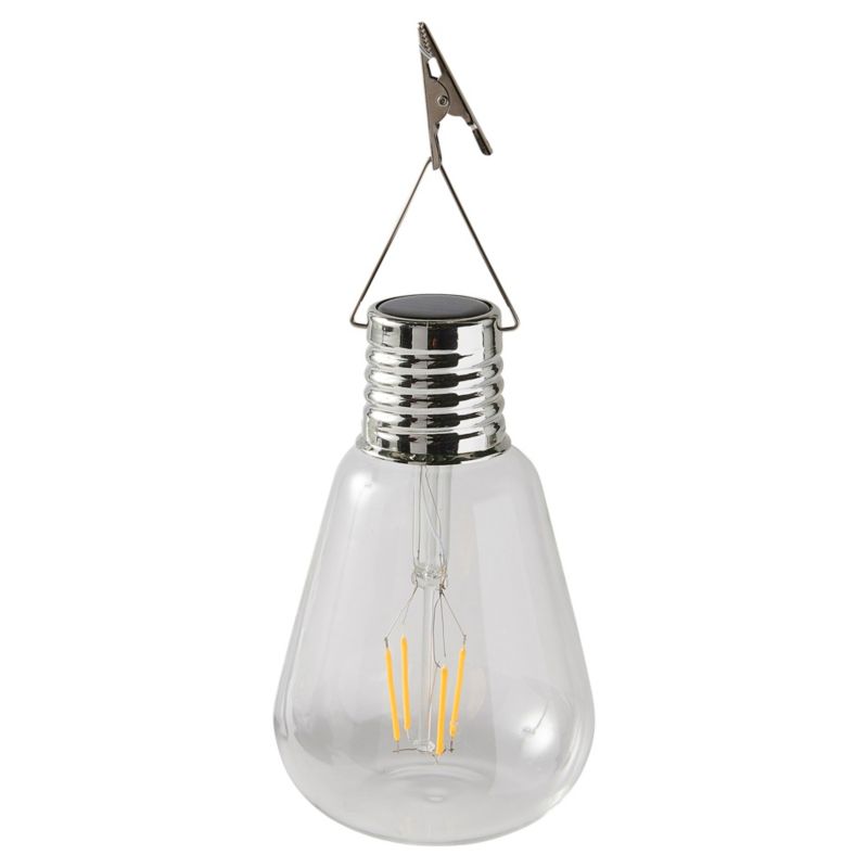 Solcellelampe med glaspære og clips