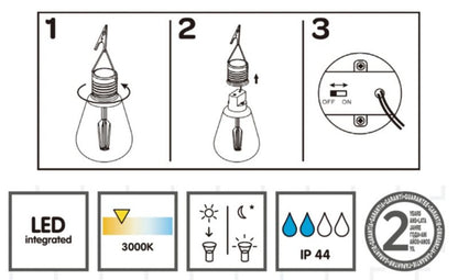 Solcellelampe med glaspære og clips