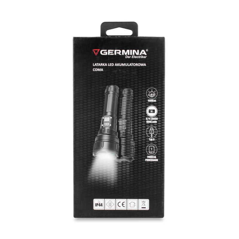 Genopladelig LED-lommelygte Germina 1500lm IP44 taktisk 1 stk.