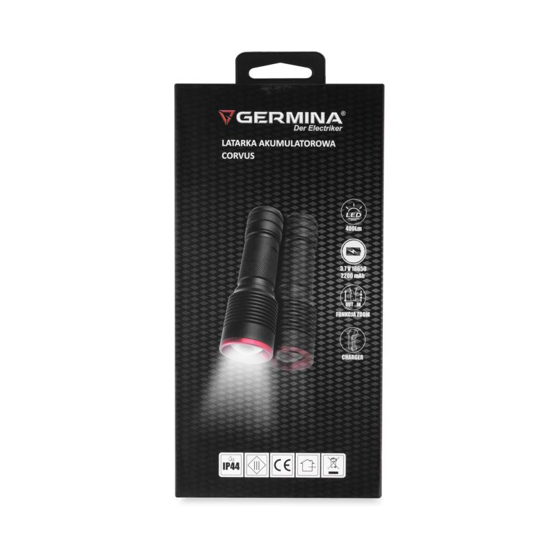 Genopladelig LED-lommelygte Germina med 5 multifunktionelle taktiske lysindstillinger, 1 stk.