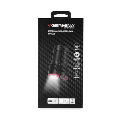 Genopladelig LED-lommelygte Germina med 5 multifunktionelle taktiske lysindstillinger, 1 stk.