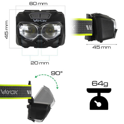 Vayox VA0078 genopladelig pandelampe med bevægelsessensor, 500 lm, 1 stk.