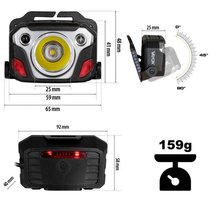 Vayox VA0103 genopladelig pandelampe med bevægelsessensor 1200 lm, 1 stk.