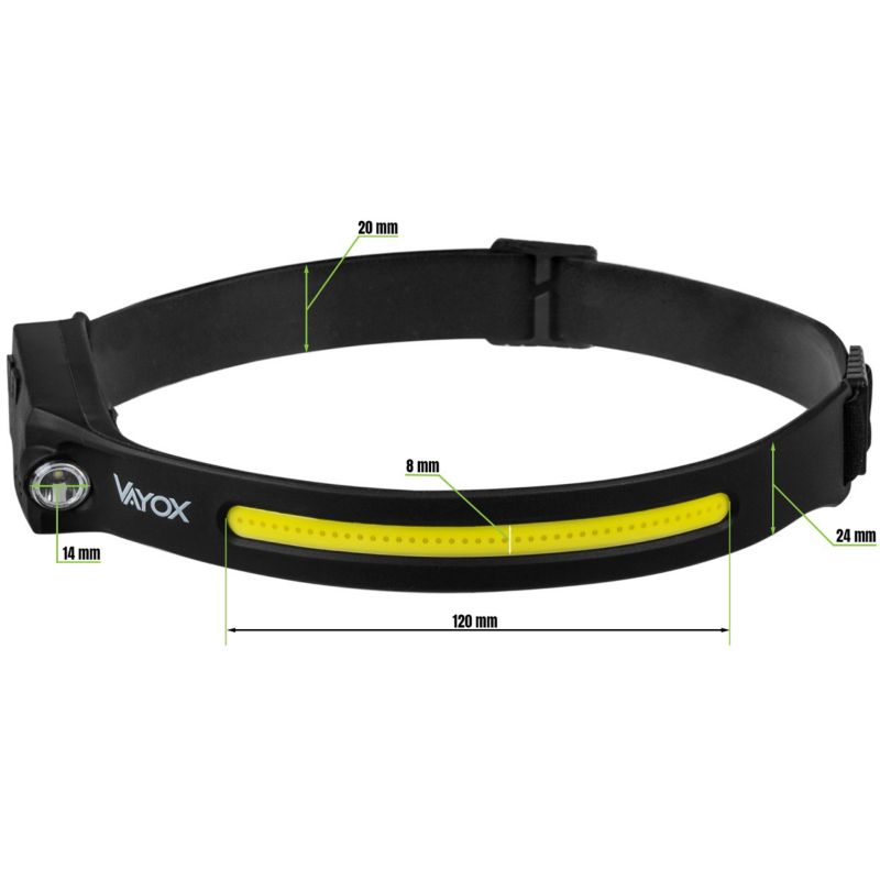 Vayox VA0128 genopladelig pandelampe med silikone, bevægelsessensor, 350 lm, 1 stk.