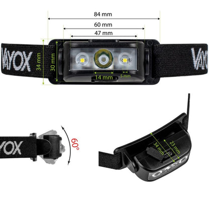 Vayox VA0174 pandelampe med genopladeligt batteri 100 lm, 1 stk.