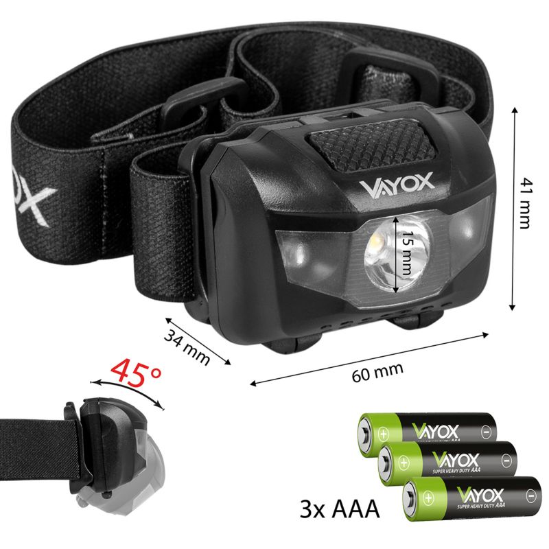 Vayox VA0178 pandelampe med batteri 100 lm, 1 stk.