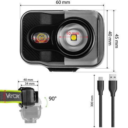 Vayox VA0196 genopladelig pandelampe med zoom, 800 lm, 1 stk.