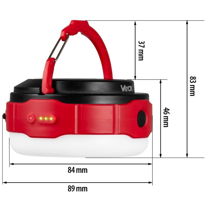Vayox VA0100 campinglygte med genopladeligt batteri, solcelle og powerbank, 500 lm, 1 stk.