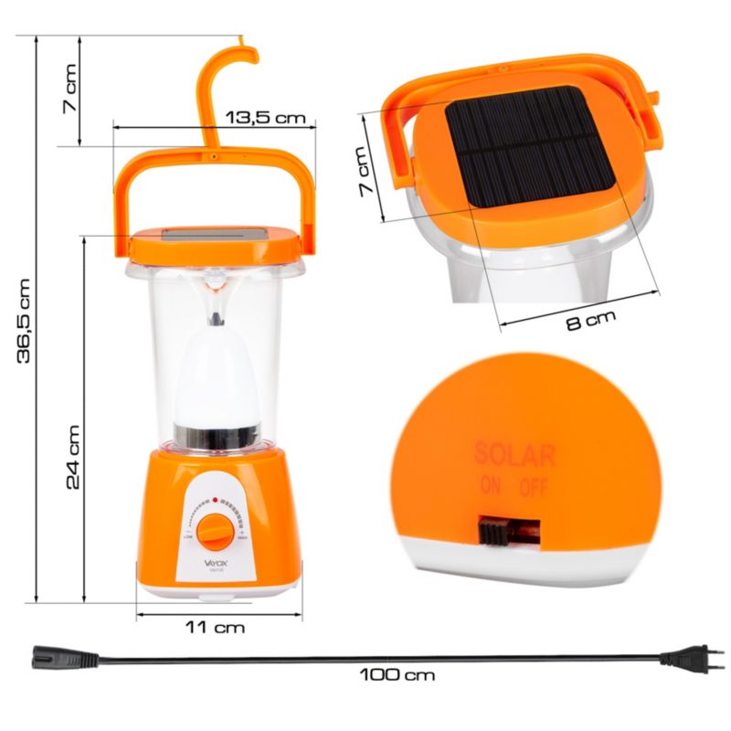 Vayox VA0125 campinglygte med genopladeligt batteri, solcelle og powerbank, 710 lm, 1 stk.