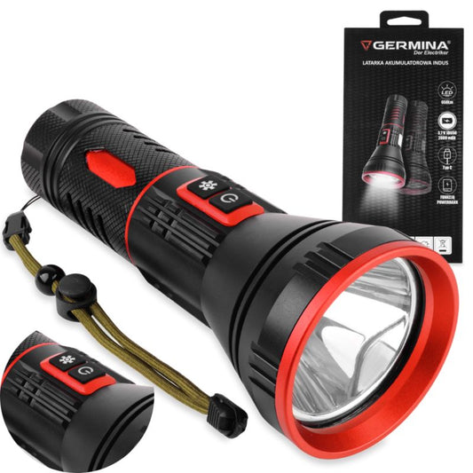 Germina LED-genopladelig lommelygte 2000mAh, 4 lysindstillinger, 650lm, 1 stk.