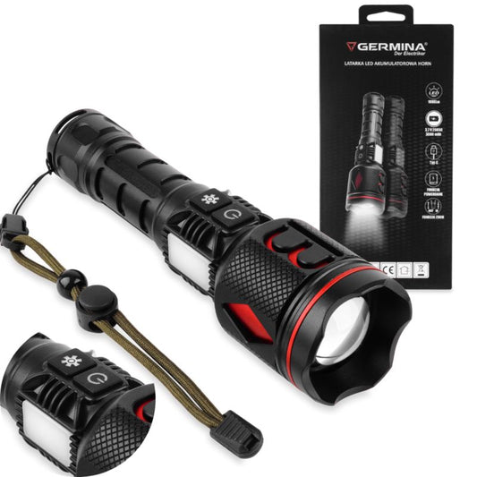 Germina taktisk LED-lommelygte med genopladeligt batteri 1000 lm, 1 stk.