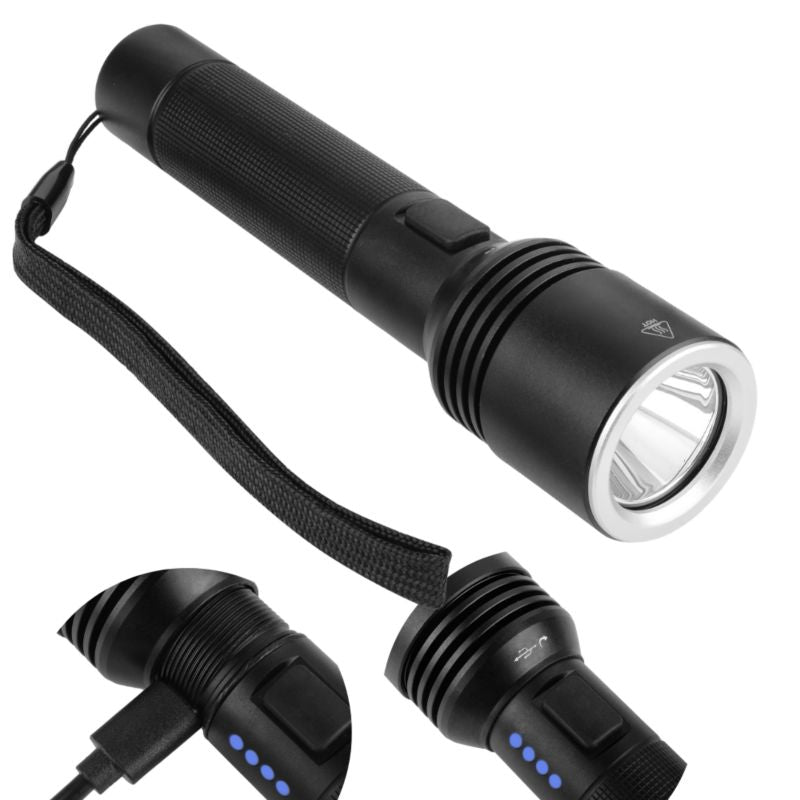 Germina taktisk LED-lommelygte, bærbar, IP44, 5 lysindstillinger + SOS, 14 timers driftstid, 1 stk.