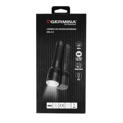 Germina taktisk LED-lommelygte, bærbar, IP44, 5 lysindstillinger + SOS, 14 timers driftstid, 1 stk.