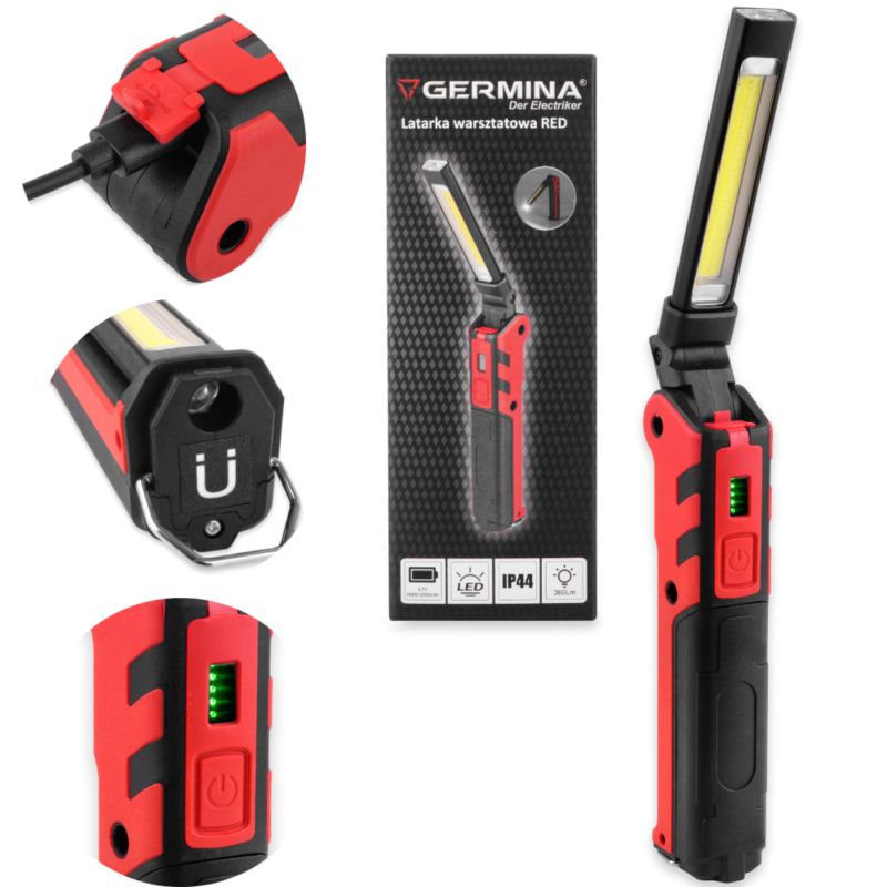 LED-værkstedslygte Germina 360 lm ACCU powerbank + krog og magnet IP44 1 stk.