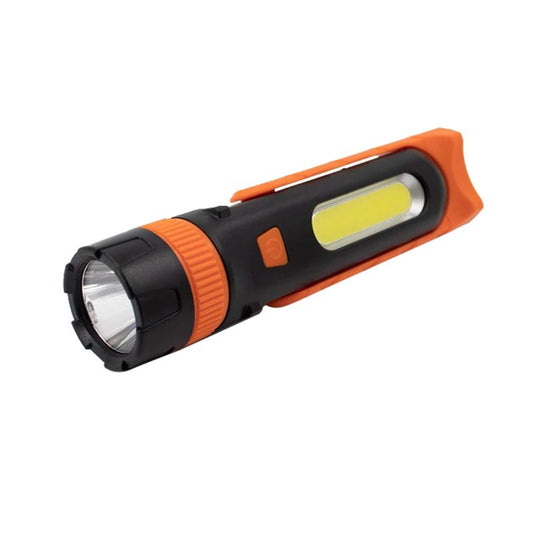 XUDO LED-lommelygte 3W COB + 3W LED 3xAAA med magnet Orange-sort 1 stk.