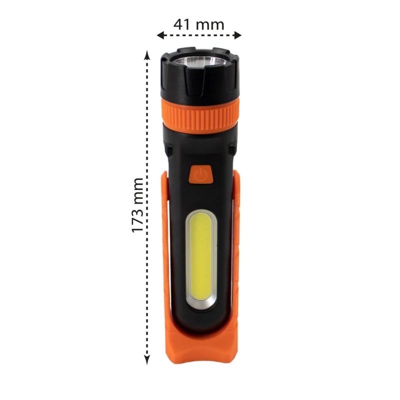 XUDO LED-lommelygte 3W COB + 3W LED 3xAAA med magnet Orange-sort 1 stk.