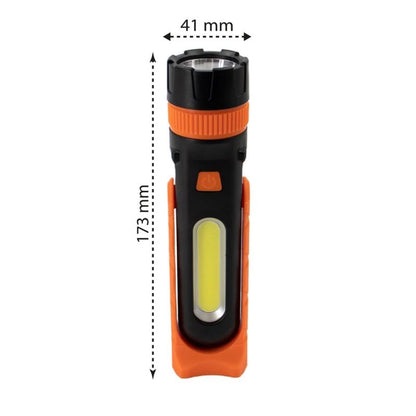 XUDO LED-lommelygte 3W COB + 3W LED 3xAAA med magnet Orange-sort 1 stk.