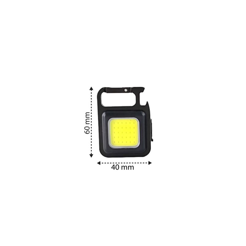 XUDO LED-lommelygte med nøglekæde 5W COB genopladelig sort med USB-C-kabel, 1 stk.