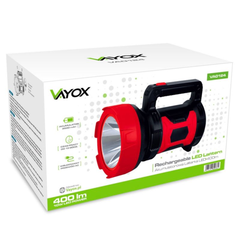 Vayox VA0124 genopladelig spotlight-lommelygte 230V 400lm, 1 stk.
