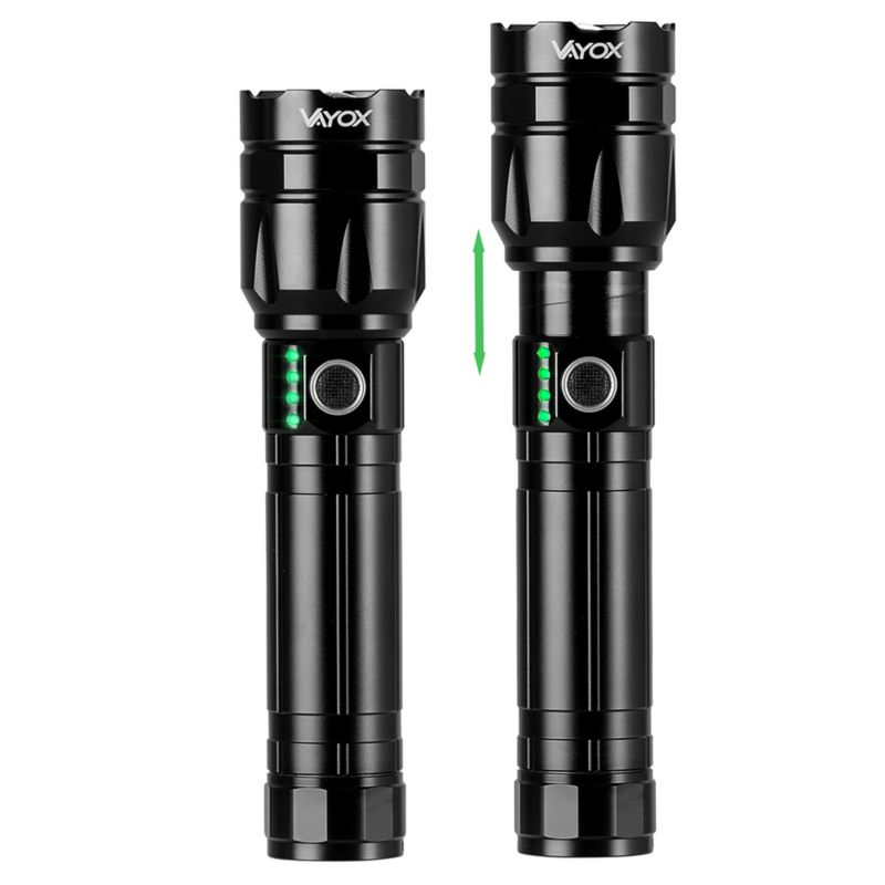 Vayox VA0108 taktisk genopladelig lommelygte med ZOOM, vandtæt IPX5, 1060 lm, 1 stk.