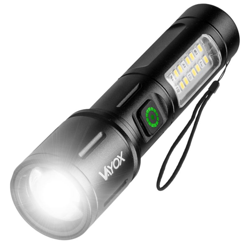 Vayox VA0181 taktisk genopladelig lommelygte med sidelyst og ZOOM, 260 lm, 1 stk.
