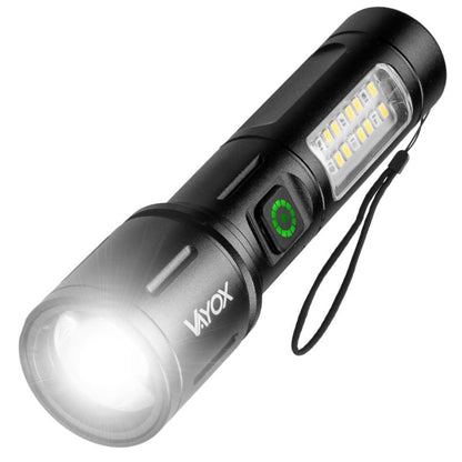 Vayox VA0181 taktisk genopladelig lommelygte med sidelyst og ZOOM, 260 lm, 1 stk.
