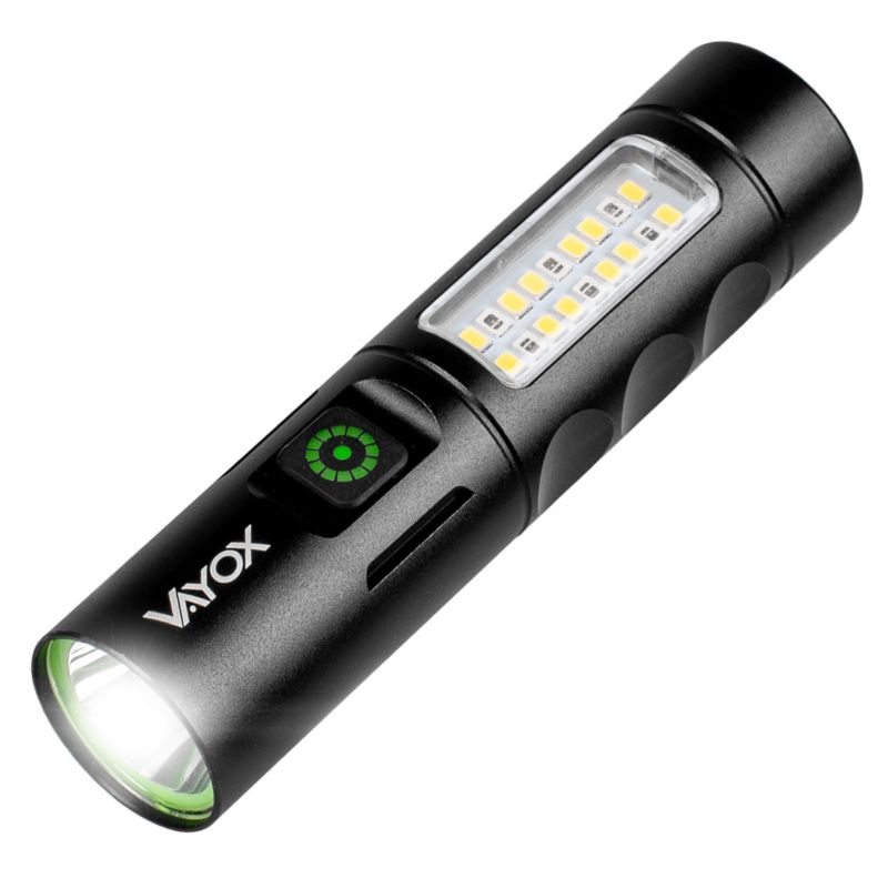 Vayox VA0184 taktisk lommelygte med genopladeligt batteri, sidelampe 250 lm, 1 stk.