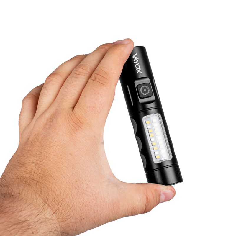 Vayox VA0184 taktisk lommelygte med genopladeligt batteri, sidelampe 250 lm, 1 stk.