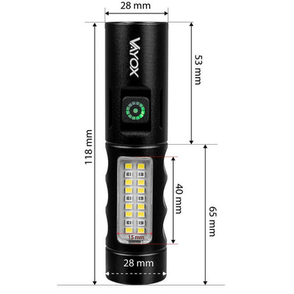 Vayox VA0184 taktisk lommelygte med genopladeligt batteri, sidelampe 250 lm, 1 stk.