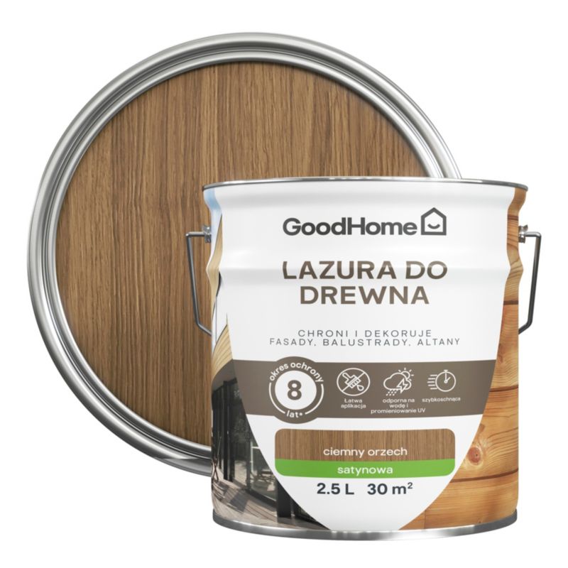 GoodHome 8 års lasur i mellem-eg, 2,5 l