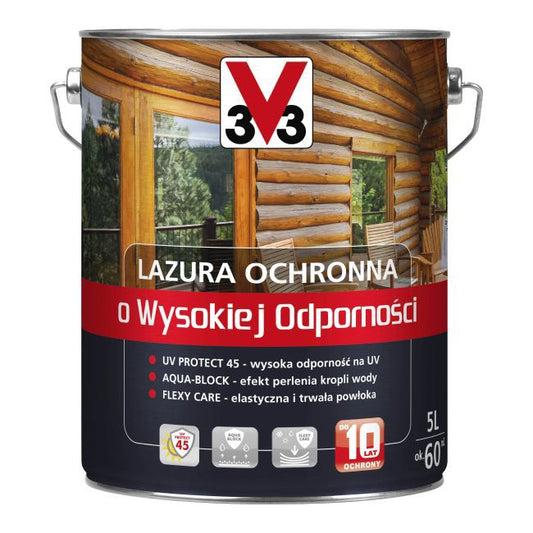 V33 højmodstandsdygtig beskyttende trælasur i hvid-creme, 5 l