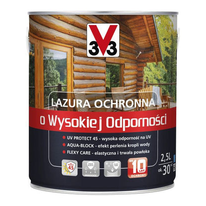 V33 højmodstandsdygtig træbeskyttende lazur i mørk valnød, 2,5 l